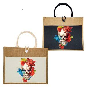 Custom Canvas Tote Bag, Large Size - Skulls Option #2 - Cream Tote or Black Tote